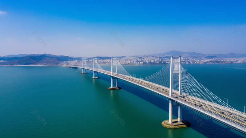 海湾畅通交通便捷的跨海大桥建筑航拍自然风光,高清,摄影图,摄影图片,图片大全,摄影图免费下载